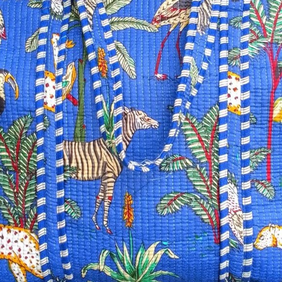 Reusable Quilted Cotton Tote Bag – Set of 2 (Blue and Red) - Picture 4 of 5